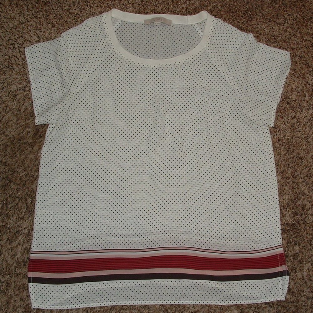 White Polka Dot Medium Casual Or Dress Semi Sheer Blouse Shell Shirt